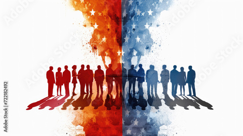 Obraz na płótnie Silhouettes of Citizens with American Flag, People Political Election Division - Generative AI w salonie