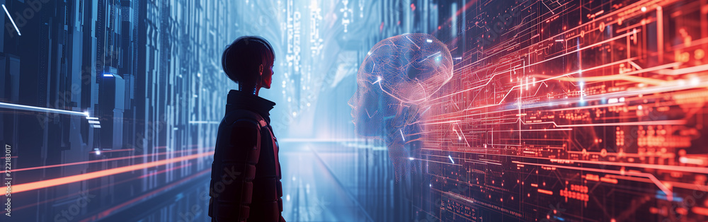 Future scenario, Futuristic, AI, Cyborg, Android, Robot, Science fiction, sci-fi. EXPLAIN ME WHAT AM I. Cyberspace. An android asks his mentor to reveal his history. Future scenario, Futuristic, AI, Cyborg, Android, Robot, Science fiction, sci-fi. EXPLAIN ME WHAT AM I. Cyberspace. An android asks his mentor to reveal his history.