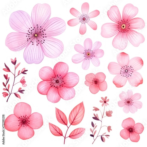 Pink several pattern flower  sketch  illust  abstract watercolor  flat design  white background