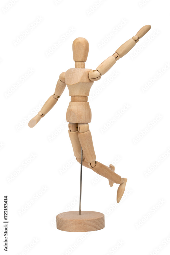 Wooden figure of a man isolated on white background. Wooden mannequin posing. Wooden figure of a man isolated on white background. Wooden mannequin posing.