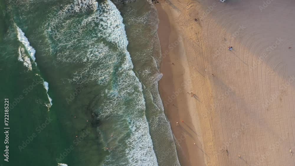 Aerial top down view over Burleigh beach and ocean waves. Gold Coast, Australia Aerial top down view over Burleigh beach and ocean waves. Gold Coast, Australia