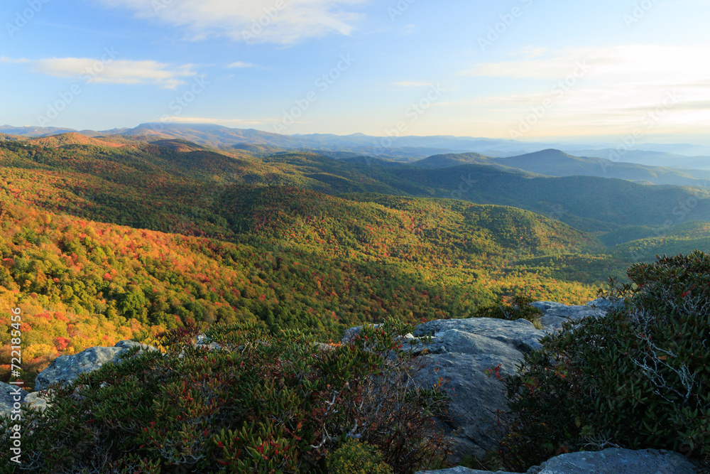 Sunrise at the top of Hawksbill Mountain overlooking Linville Gorge Wilderness