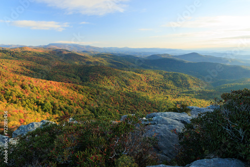 Sunrise at the top of Hawksbill Mountain overlooking Linville Gorge Wilderness