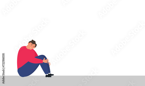 unhappy depressed lonely man sitting on the floor vector illustration
