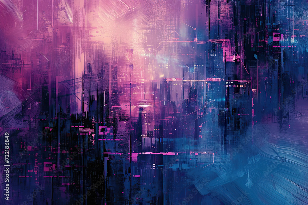 Digital Cyber Security microelectronics background image dark violet blue pink colors