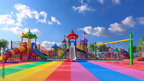 A Magical Playground: Set on a Rainbow Bridge, This Fantastic Playground Features Animated Swings, Slides, and Bouncing Clouds. It's a Whimsical and Imaginative Space Where Children Can Play © Lila Patel