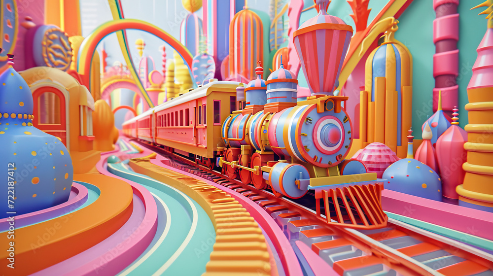 A Whimsical Train Journey: This Adventure Takes You on a Magical Ride Through a Land of Animated Shapes and Patterns. The 3D Model Brings to Life a World of Imagination and Wonder. A Whimsical Train Journey: This Adventure Takes You on a Magical Ride Through a Land of Animated Shapes and Patterns. The 3D Model Brings to Life a World of Imagination and Wonder.