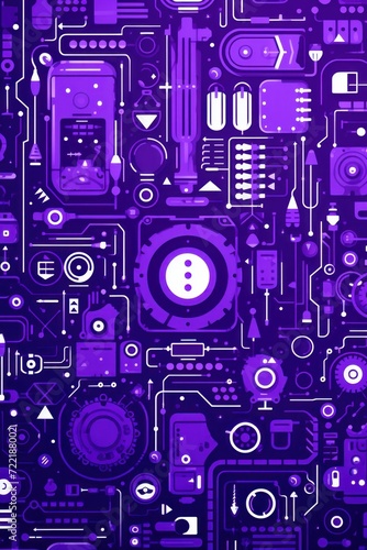 Purple background for a webpage with many technology style icons