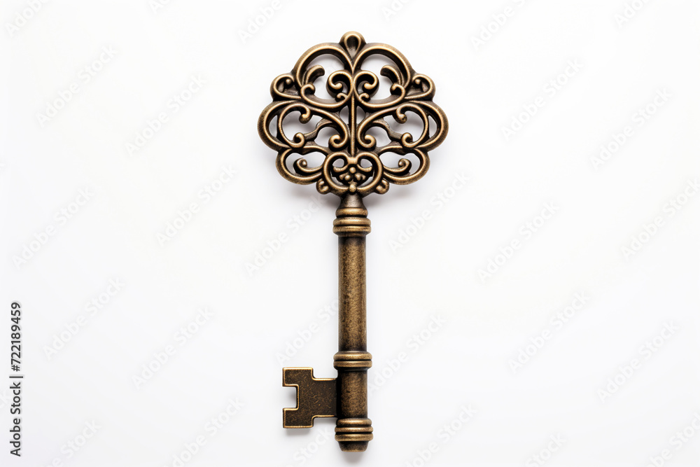 Obraz premium Old key on white background. Antique rusty key