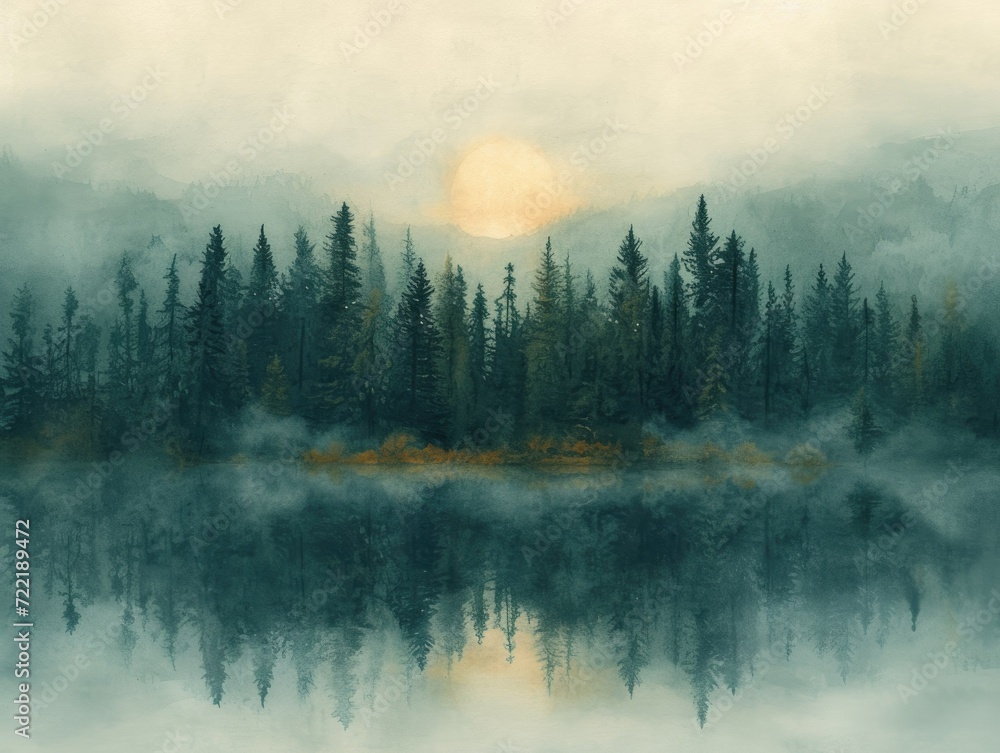 Misty Forest Watercolor