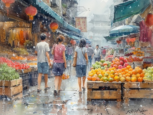 Busy Marketplace Watercolor
