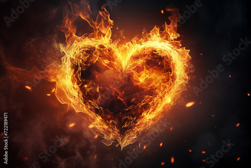Draws a heart shape, festive effect with orange sequins. Striking image of heart made with fire
