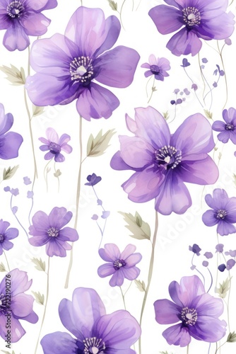 Purple several pattern flower, sketch, illust, abstract watercolor, flat design, white background 