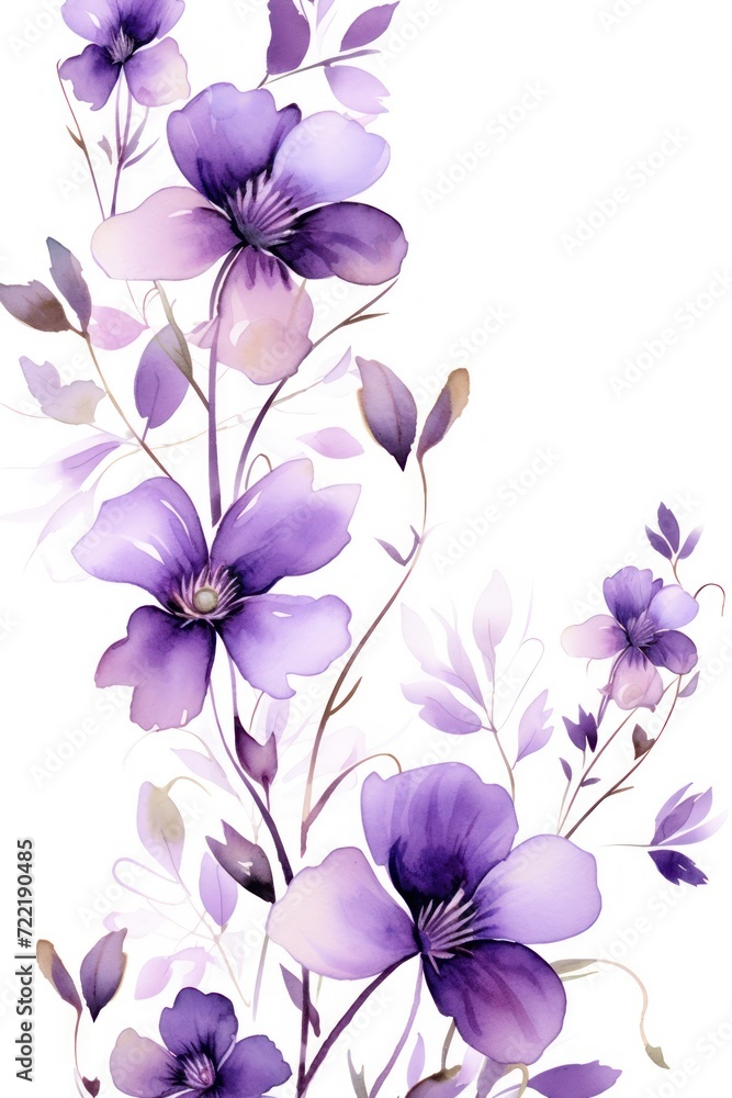 Purple several pattern flower, sketch, illust, abstract watercolor, flat design, white background 