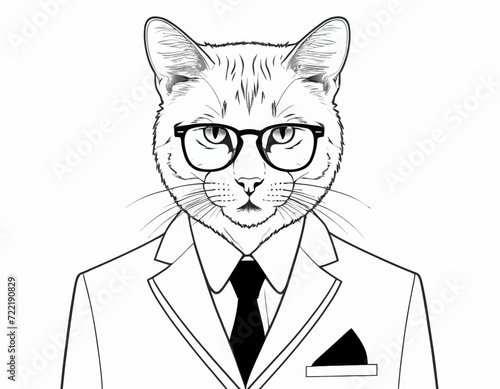 Cat in suit and glasses
