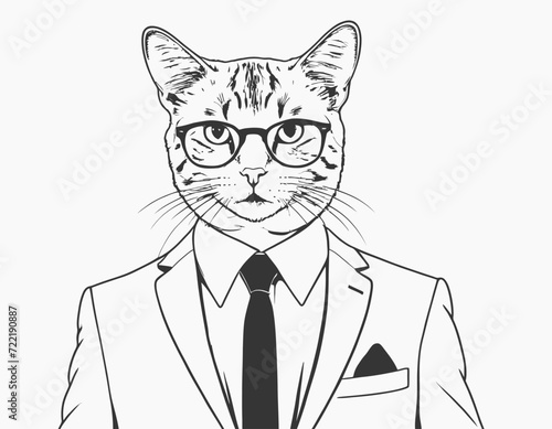 Cat in suit and glasses