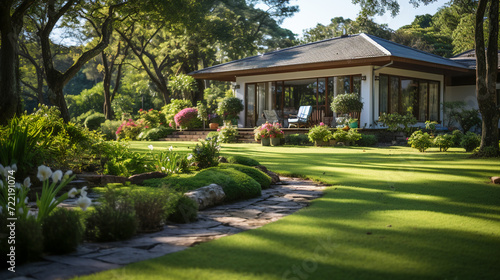 A Luxurious Residential Landscape with Green Lawns