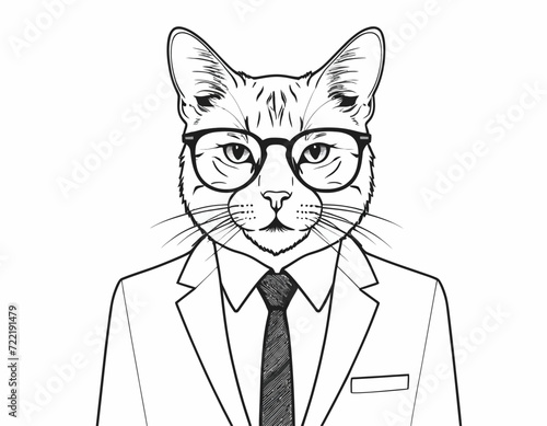 Cat in suit and glasses