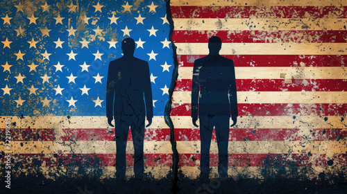 Obraz na płótnie Political Republican Democrat Candidates Silhouette, American Flag Division, Generative AI w salonie