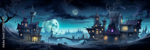 Dark Mysterious Village. Background image 3808x1280 pixels. Neo Game Art 022