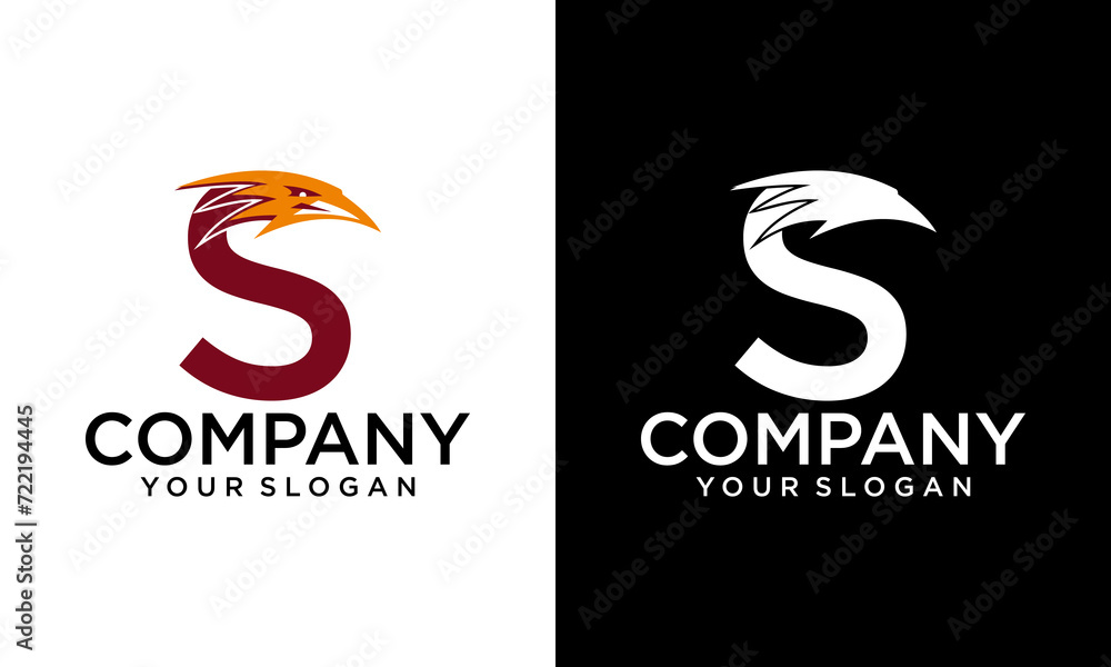 Initial S monogram letter alphabet with Eagle head negative space ...