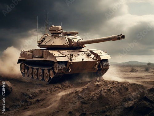 Futuristic design modern high-speed armored tank concept, epic view of war, steel body frame. Generative AI
