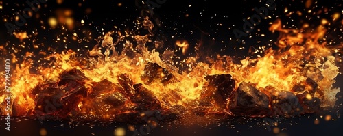 Beautiful flame with sparkles on black background