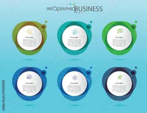 Business infographic Vector with 6 steps. Used for presentation,information,education,connection,marketing