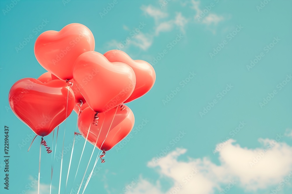Heart-Shaped Balloons in Sky Valentine's Day Scene
