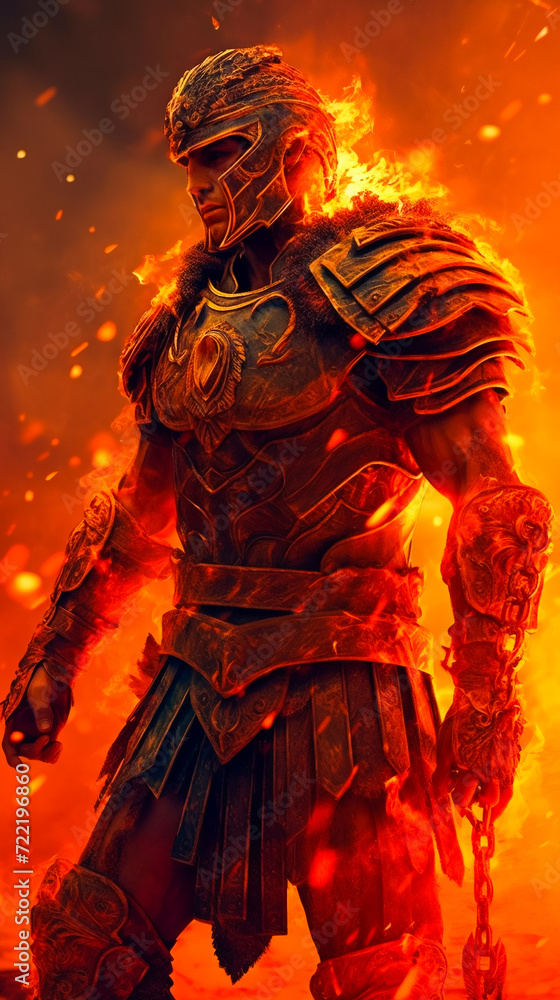 Burning Gladiator. AI Generated