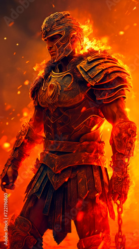 Burning Gladiator. AI Generated