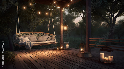 Enchanted Evening Swing Under Starlit Canopy AI-Generative photo