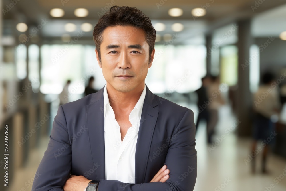 Portrait of confident businessman with arms crossed looking at camera in office Portrait of confident businessman with arms crossed looking at camera in office