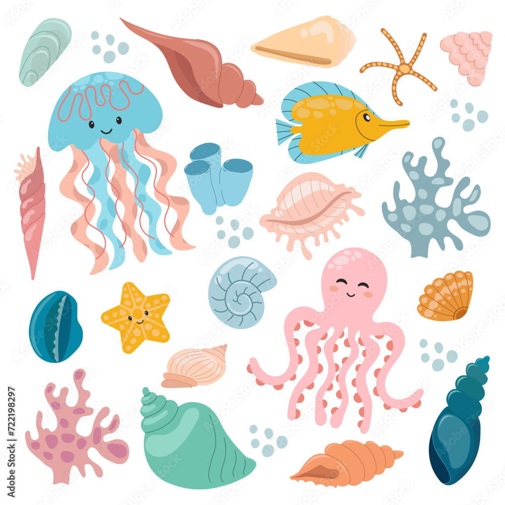 Vector illustration with cute inhabitants of the seabed. Vector illustration with cute inhabitants of the seabed.