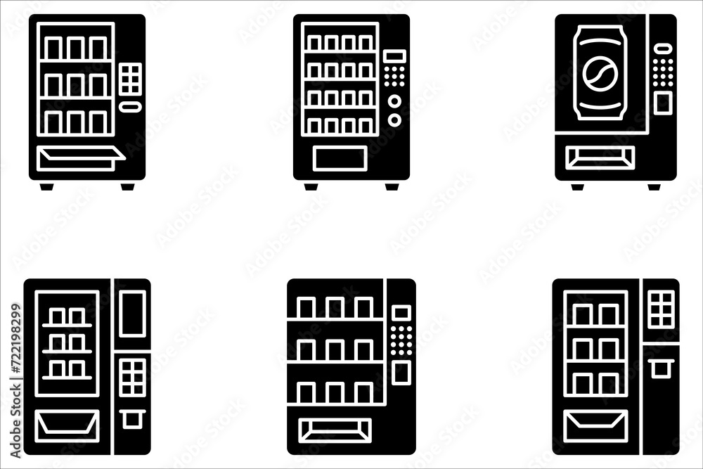 Vending machine icon set. Vending machine with snacks and drinks on white background Vending machine icon set. Vending machine with snacks and drinks on white background