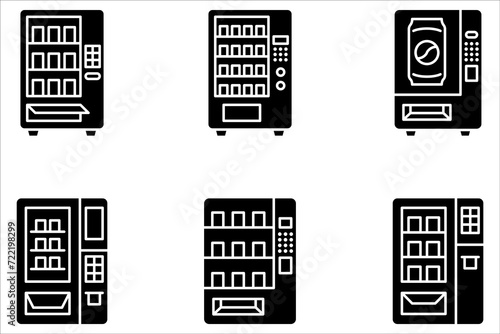Vending machine icon set. Vending machine with snacks and drinks on white background
