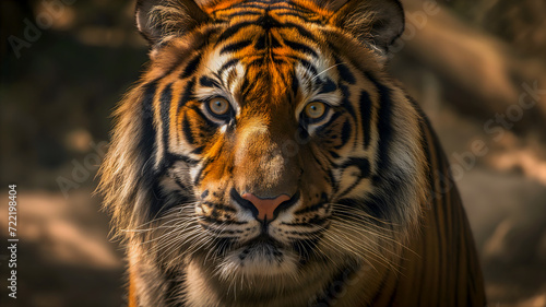 Portrait of a strong male tiger in the jungle. AI Generative