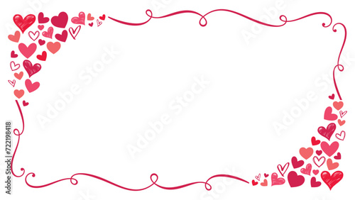 Frame with hearts, heart outline clipart, pink, red, Valentines day border, heart shape background, doodle, scribble, vector for Happy Valentine's day, banner, poster, card, wrapper, label, gift tags