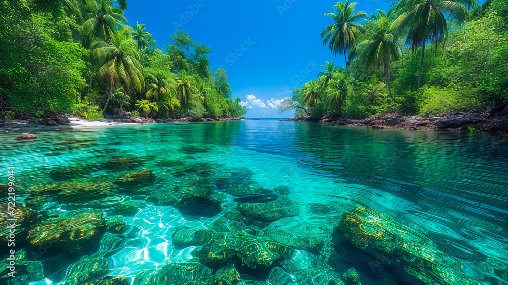Crystal Lagoon Retreat. Exotic Underwater Beauty - obrazy, fototapety, plakaty 