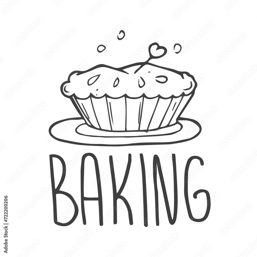 Baking lettering icon with a pie sketch Baking lettering icon with a pie sketch