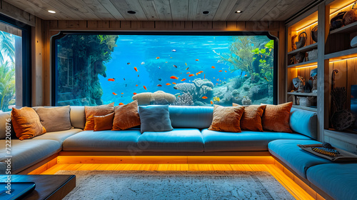 Exotic Fish in the Living Area. Living Room Aquarium © EwaStudio
