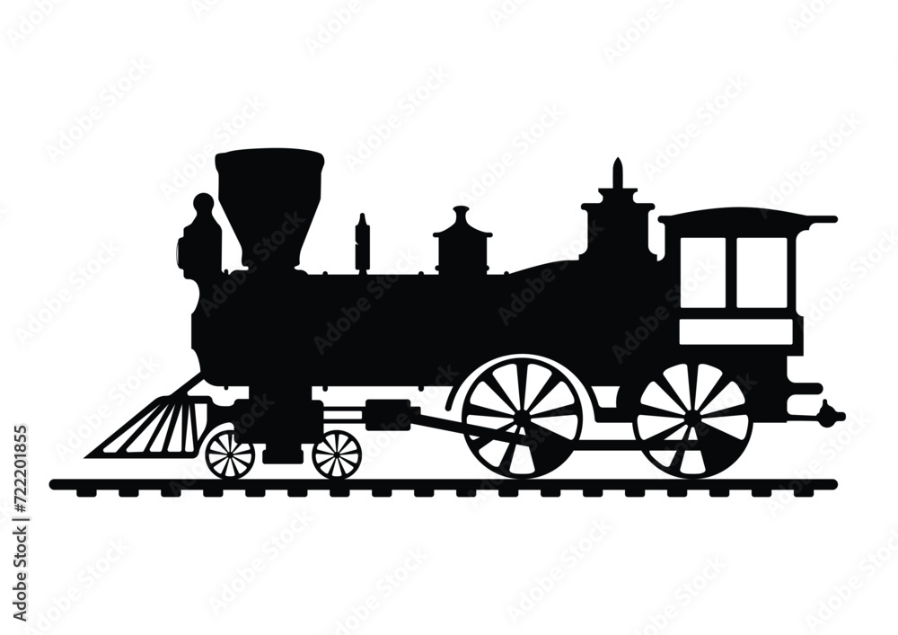 Fototapeta premium Black and white train image in illustrator on a white background