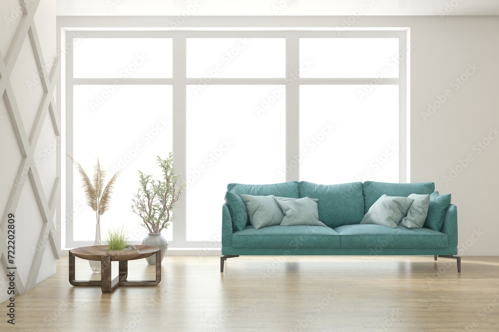 White living room with sofa. Scandinavian interior design. 3D illustration White living room with sofa. Scandinavian interior design. 3D illustration