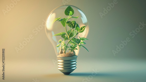 3d light bulb with plant inside, eco concept, Natural energy concept.