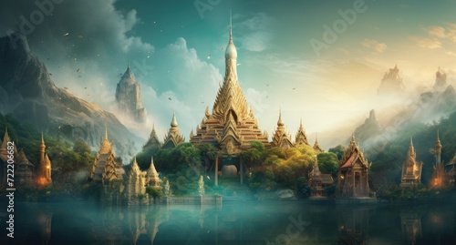 Beautiful Thailand landscape with amazing traditional architecture and charming nature.