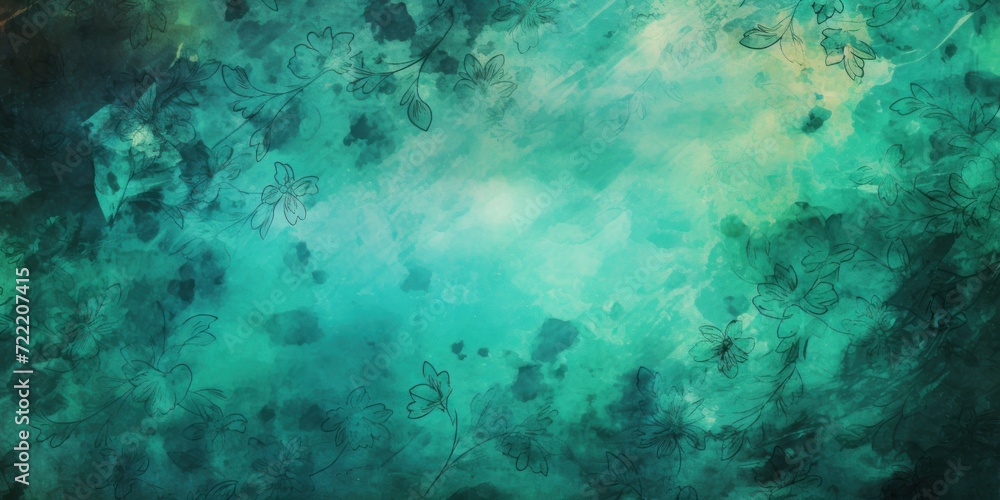 teal abstract floral background with natural grunge texture