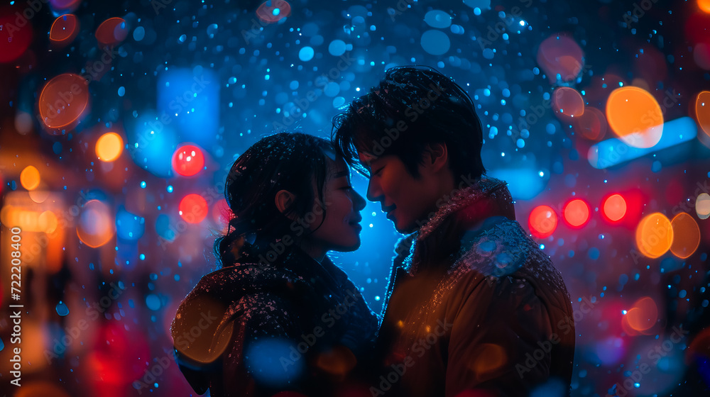Celebrating Together on Valentine's Day. Kissed by the Night. Love in the City Celebrating Together on Valentine's Day. Kissed by the Night. Love in the City