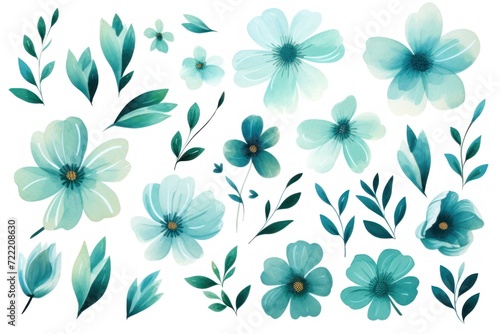 Teal several pattern flower, sketch, illust, abstract watercolor