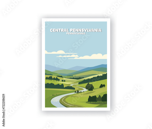 Central Pennsylvania, Pennsylvania Illustration Art. Travel Poster Wall Art. Minimalist Vector art