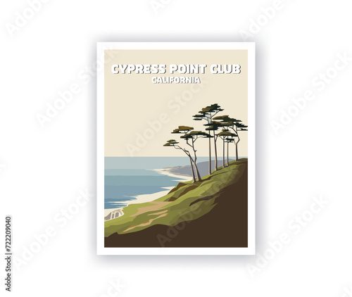 Cypress Point Club, California Illustration Art. Travel Poster Wall Art. Minimalist Vector art